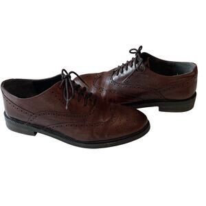 Jeffrey Campbell Moyra Leather Shoes Size 9.5 Brown Oxford Wingtip Lace Up